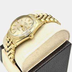 Pre Owned Rolex Oyster Perpetual Date 15037 Automatic Silver Dial 14k Yellow Gold Men's Wristwatch 34mm