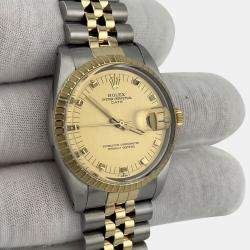 Pre Owned Rolex Oyster Perpetual Date 15053 Automatic Champagne Dial 18k Yellow Gold Stainless Steel Men's Wristwatch 34mm