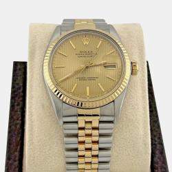 Pre Owned Rolex Datejust 16013 Automatic Champagne Tapestry Dial Stainless Steel 18k Yellow Gold Men's Wristwatch 36mm