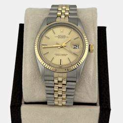 Pre Owned Rolex Datejust 1601 Automatic Champagne Dial 14k Yellow Gold Stainless Steel Men's Wristwatch 36mm