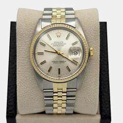 Pre Owned Rolex Datejust 16013 Automatic Silver Dial 14k  Yellow Gold Stainless Steel Men's Wristwatch 36 mm