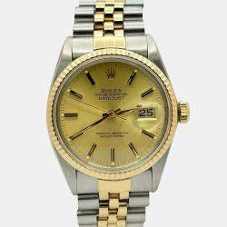 Pre Owned Rolex Datejust 16013 Automatic Champagne Dial 18k Yellow Gold Stainless Steel Men's Wristwatch 36mm
