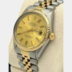 Pre Owned Rolex Datejust 16013 Automatic Champagne Dial 18k Yellow Gold Stainless Steel Men's Wristwatch 36mm