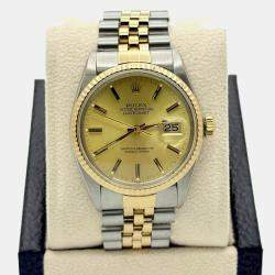 Pre Owned Rolex Datejust 16013 Automatic Champagne Dial 18k Yellow Gold Stainless Steel Men's Wristwatch 36mm
