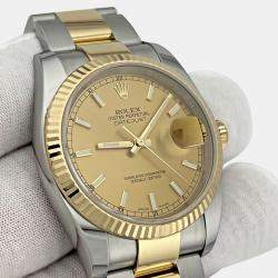 Pre Owned Rolex Datejust 116233 Automatic Champagne Dial 18k Yellow Gold Stainless Steel Men's Wristwatch 36mm