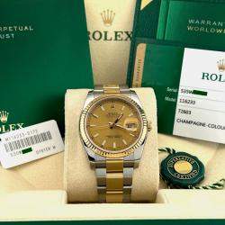 Pre Owned Rolex Datejust 116233 Automatic Champagne Dial 18k Yellow Gold Stainless Steel Men's Wristwatch 36mm