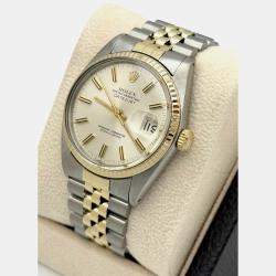Pre Owned Rolex Datejust  Automatic 16013 Silver Dial 14k Yellow Gold Stainless Steel Men's Wristwatch 36mm