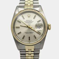 Pre Owned Rolex Datejust  Automatic 16013 Silver Dial 14k Yellow Gold Stainless Steel Men's Wristwatch 36mm