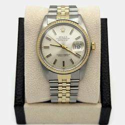 Pre Owned Rolex Datejust  Automatic 16013 Silver Dial 14k Yellow Gold Stainless Steel Men's Wristwatch 36mm