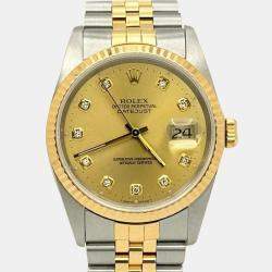 Pre Owned Rolex Datejust 16233 Automatic Champagne Diamond Dial 18K Yellow Gold Stainless Steel Men's Wristwatch 36mm