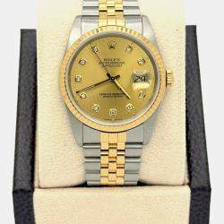Pre Owned Rolex Datejust 16233 Automatic Champagne Diamond Dial 18K Yellow Gold Stainless Steel Men's Wristwatch 36mm