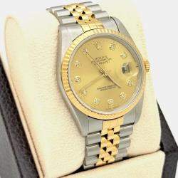 Pre Owned Rolex Datejust 16233 Automatic Champagne Diamond Dial 18K Yellow Gold Stainless Steel Men's Wristwatch 36mm