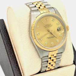 Pre Owned Rolex Datejust 16233 Automatic Champagne Diamond Dial 18K Yellow Gold Stainless Steel Men's Wristwatch 36mm