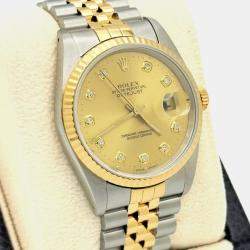 Pre Owned Rolex Datejust 16233 Automatic Champagne Diamond Dial 18K Yellow Gold Stainless Steel Men's Wristwatch 36mm