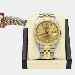Pre Owned Rolex Datejust 16233 Automatic Champagne Diamond Dial 18K Yellow Gold Stainless Steel Men's Wristwatch 36mm