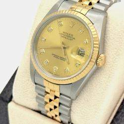 Pre Owned Rolex Datejust 16233 Automatic Champagne Diamond Dial 18K Yellow Gold Stainless Steel Men's Wristwatch 36mm