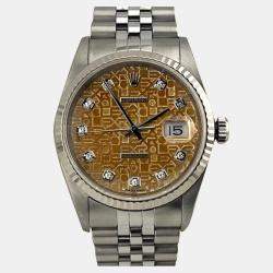 Pre Owned Rolex Datejust 16234 Automatic Tropical Diamond Dial 18k White Gold Stainless Steel Men's Wristwatch 36mm