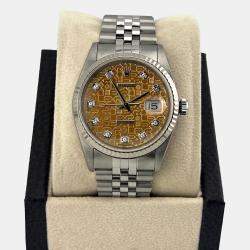 Pre Owned Rolex Datejust 16234 Automatic Tropical Diamond Dial 18k White Gold Stainless Steel Men's Wristwatch 36mm