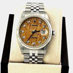 Pre Owned Rolex Datejust 16234 Automatic Tropical Diamond Dial 18k White Gold Stainless Steel Men's Wristwatch 36mm
