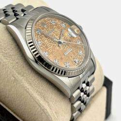 Pre Owned Rolex Datejust 16234 Automatic Tropical Diamond Dial 18k White Gold Stainless Steel Men's Wristwatch 36mm