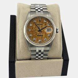 Pre Owned Rolex Datejust 16234 Automatic Tropical Diamond Dial 18k White Gold Stainless Steel Men's Wristwatch 36mm
