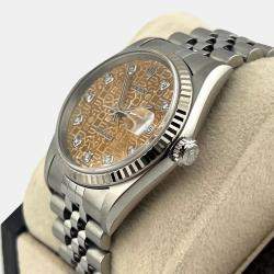 Pre Owned Rolex Datejust 16234 Automatic Tropical Diamond Dial 18k White Gold Stainless Steel Men's Wristwatch 36mm