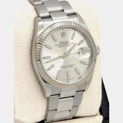 Pre Owned Rolex Datejust 126234 Automatic Silver Dial 18K White Gold Stainless Steel Men's Wristwatch 36mm