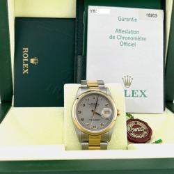 Pre Owned Rolex Datejust 16203 Automatic Silver Arabic Dial 18K Yellow Gold Stainless Steel Men's Wristwatch 36mm