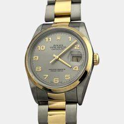 Pre Owned Rolex Datejust 16203 Automatic Silver Arabic Dial 18K Yellow Gold Stainless Steel Men's Wristwatch 36mm