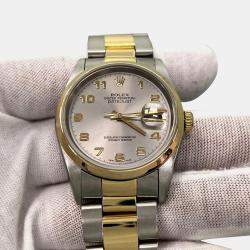 Pre Owned Rolex Datejust 16203 Automatic Silver Arabic Dial 18K Yellow Gold Stainless Steel Men's Wristwatch 36mm