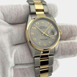 Pre Owned Rolex Datejust 16203 Automatic Silver Arabic Dial 18K Yellow Gold Stainless Steel Men's Wristwatch 36mm