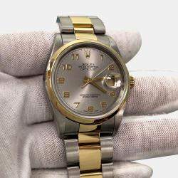 Pre Owned Rolex Datejust 16203 Automatic Silver Arabic Dial 18K Yellow Gold Stainless Steel Men's Wristwatch 36mm