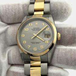 Pre Owned Rolex Datejust 16203 Automatic Silver Arabic Dial 18K Yellow Gold Stainless Steel Men's Wristwatch 36mm