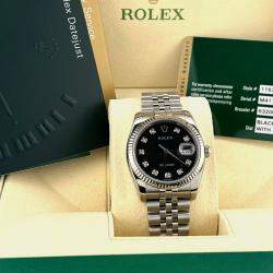 Pre Owned Rolex Datejust 116234 Automatic Black Diamond Dial 18k White Gold Stainless Steel Men's Wristwatch 36mm