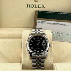 Pre Owned Rolex Datejust 116234 Automatic Black Diamond Dial 18k White Gold Stainless Steel Men's Wristwatch 36mm