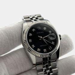 Pre Owned Rolex Datejust 116234 Automatic Black Diamond Dial 18k White Gold Stainless Steel Men's Wristwatch 36mm