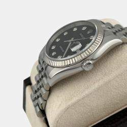 Pre Owned Rolex Datejust 116234 Automatic Black Diamond Dial 18k White Gold Stainless Steel Men's Wristwatch 36mm