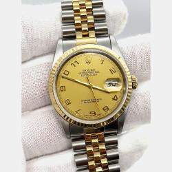 Pre Owned Rolex Datejust 16233 Automatic Champagne Arabic Dial 18K Yellow Gold Stainless Steel Men's Wristwatch 36mm