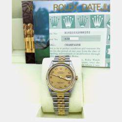 Pre Owned Rolex Datejust 16233 Automatic Champagne Arabic Dial 18K Yellow Gold Stainless Steel Men's Wristwatch 36mm