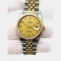 Pre Owned Rolex Datejust 16233 Automatic Champagne Arabic Dial 18K Yellow Gold Stainless Steel Men's Wristwatch 36mm