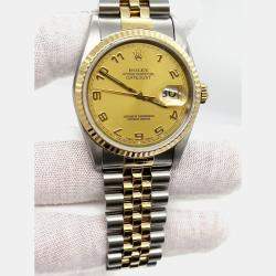 Pre Owned Rolex Datejust 16233 Automatic Champagne Arabic Dial 18K Yellow Gold Stainless Steel Men's Wristwatch 36mm