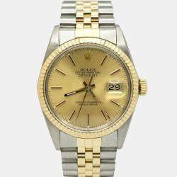 Pre Owned Rolex Datejust 16013 Automatic Champagne Dial 18K Yellow Gold Stainless Steel Men's Wristwatch 36mm