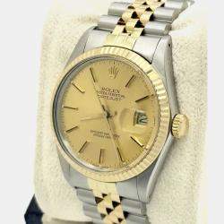 Pre Owned Rolex Datejust 16013 Automatic Champagne Dial 18K Yellow Gold Stainless Steel Men's Wristwatch 36mm