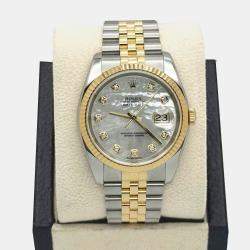 Pre Owned Rolex Datejust 116233 Automatic Mother of Pearl Diamond Dial Stainless Steel 18K Yellow Gold Men's Wristwatch 36mm
