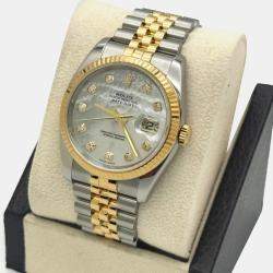 Pre Owned Rolex Datejust 116233 Automatic Mother of Pearl Diamond Dial Stainless Steel 18K Yellow Gold Men's Wristwatch 36mm