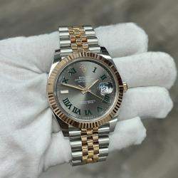 Pre Owned Rolex Datejust 126331 Automatic Slate Wimbledon Dial Stainless Steel 18k Rose Gold Men's Wristwatch 41 mm