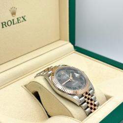 Pre Owned Rolex Datejust 126331 Automatic Slate Wimbledon Dial Stainless Steel 18k Rose Gold Men's Wristwatch 41 mm