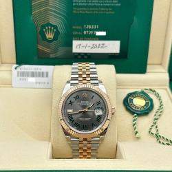 Pre Owned Rolex Datejust 126331 Automatic Slate Wimbledon Dial Stainless Steel 18k Rose Gold Men's Wristwatch 41 mm
