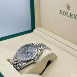 Pre Owned Rolex Datejust 126334 Automatic Dark Rhodium Diamond Dial Stainless Steel 18K White Gold Men's Wristwatch 41 mm
