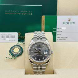 Pre Owned Rolex Datejust 126334 Automatic Dark Rhodium Diamond Dial Stainless Steel 18K White Gold Men's Wristwatch 41 mm